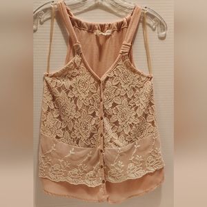 Rewind Sleeveless Lacey Pink Top, S